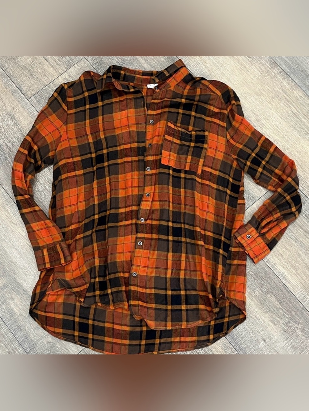 Jane and Delancey Orange and Black Plaid Button Down Shirt Size Small GUC